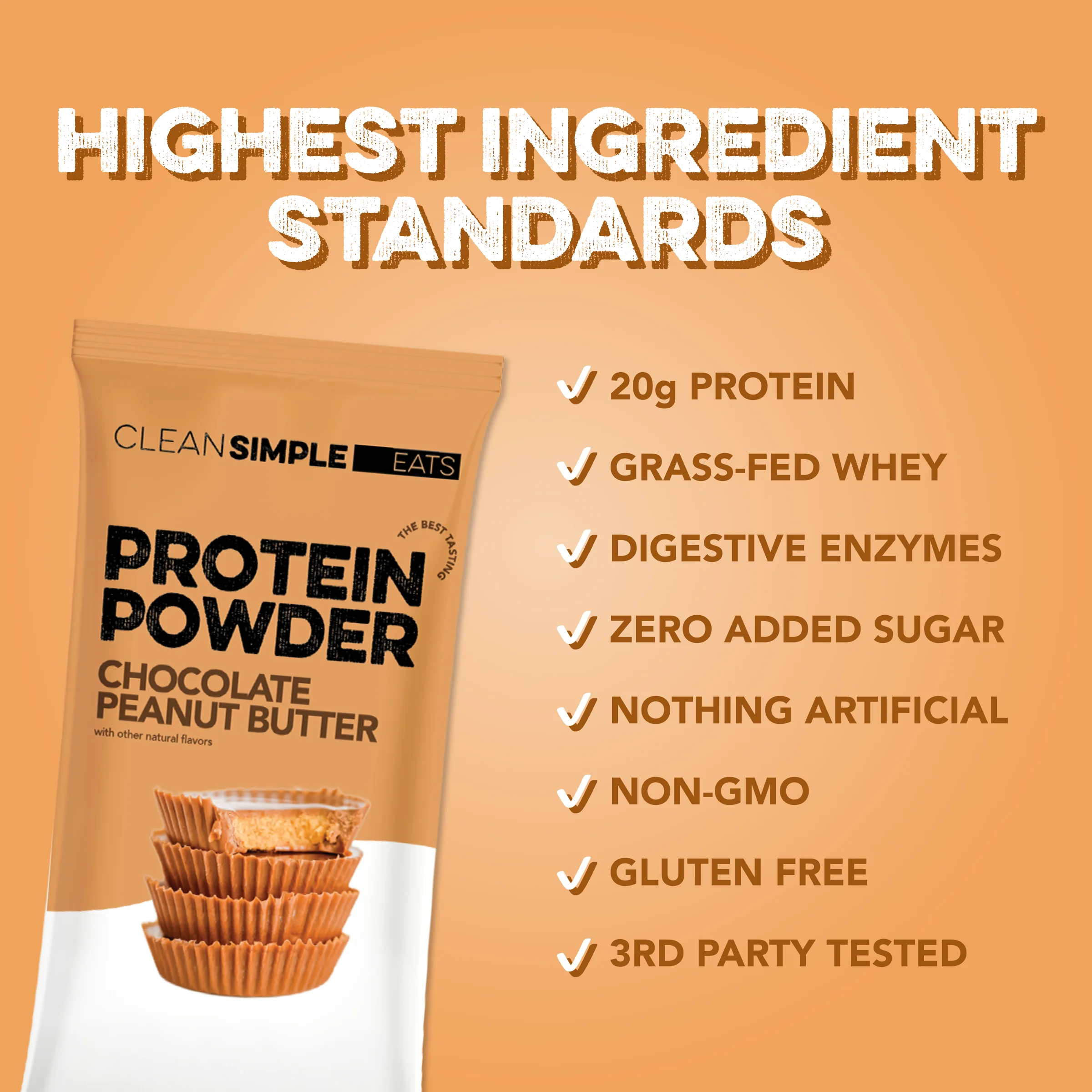 Protein Powder: Chocolate Peanut Butter (10 Single Serving Stick Packs) - Image 3