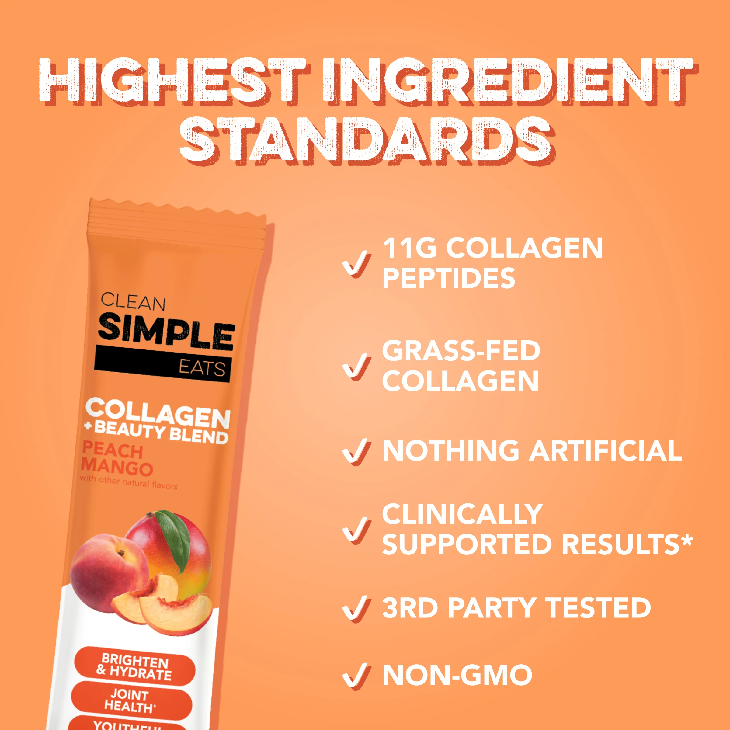 Collagen + Beauty Blend: Peach Mango (10 Single Serving Stick Pack) - Image 3