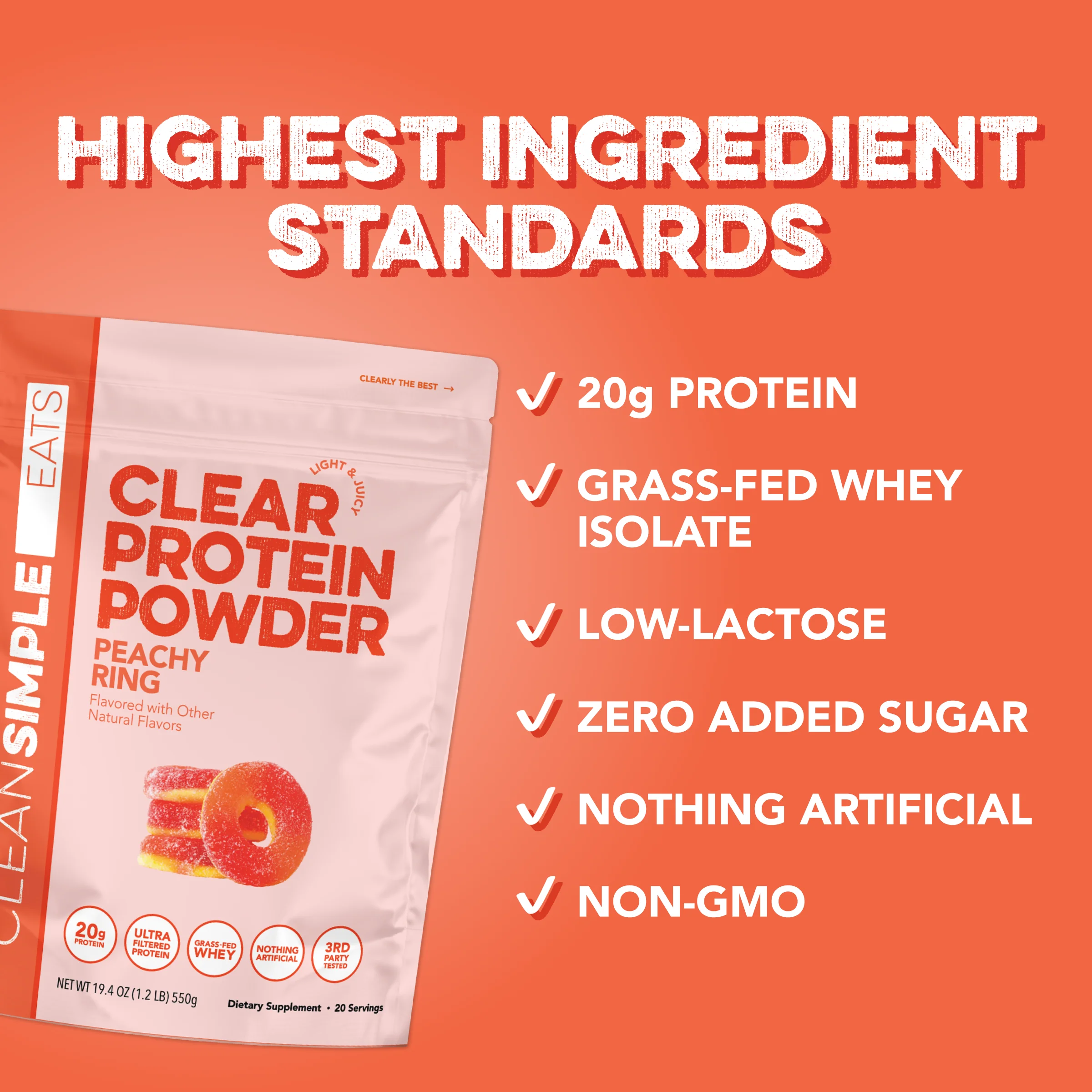 Clear Protein Powder: Peachy Ring (20 Serving) - Image 3