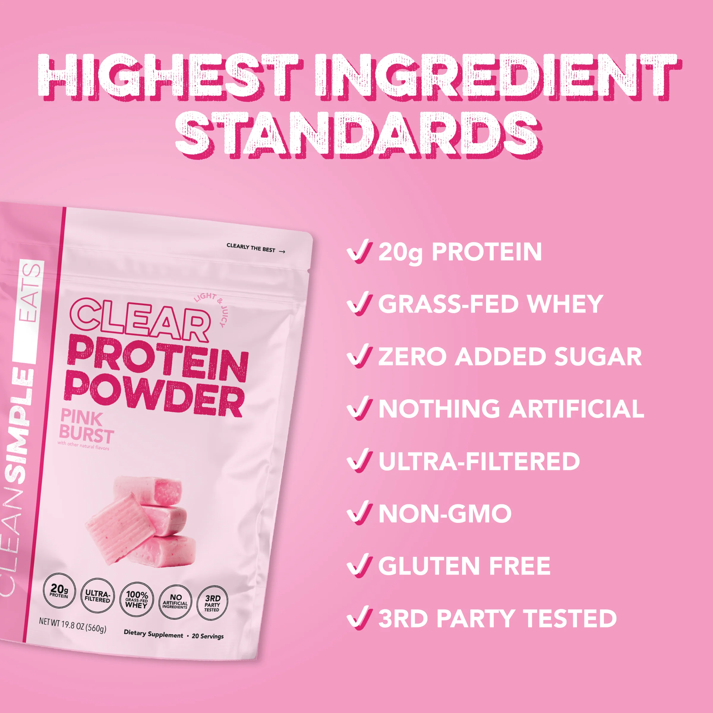 Clear Protein Powder: Pink Burst (20 Serving) - Image 3