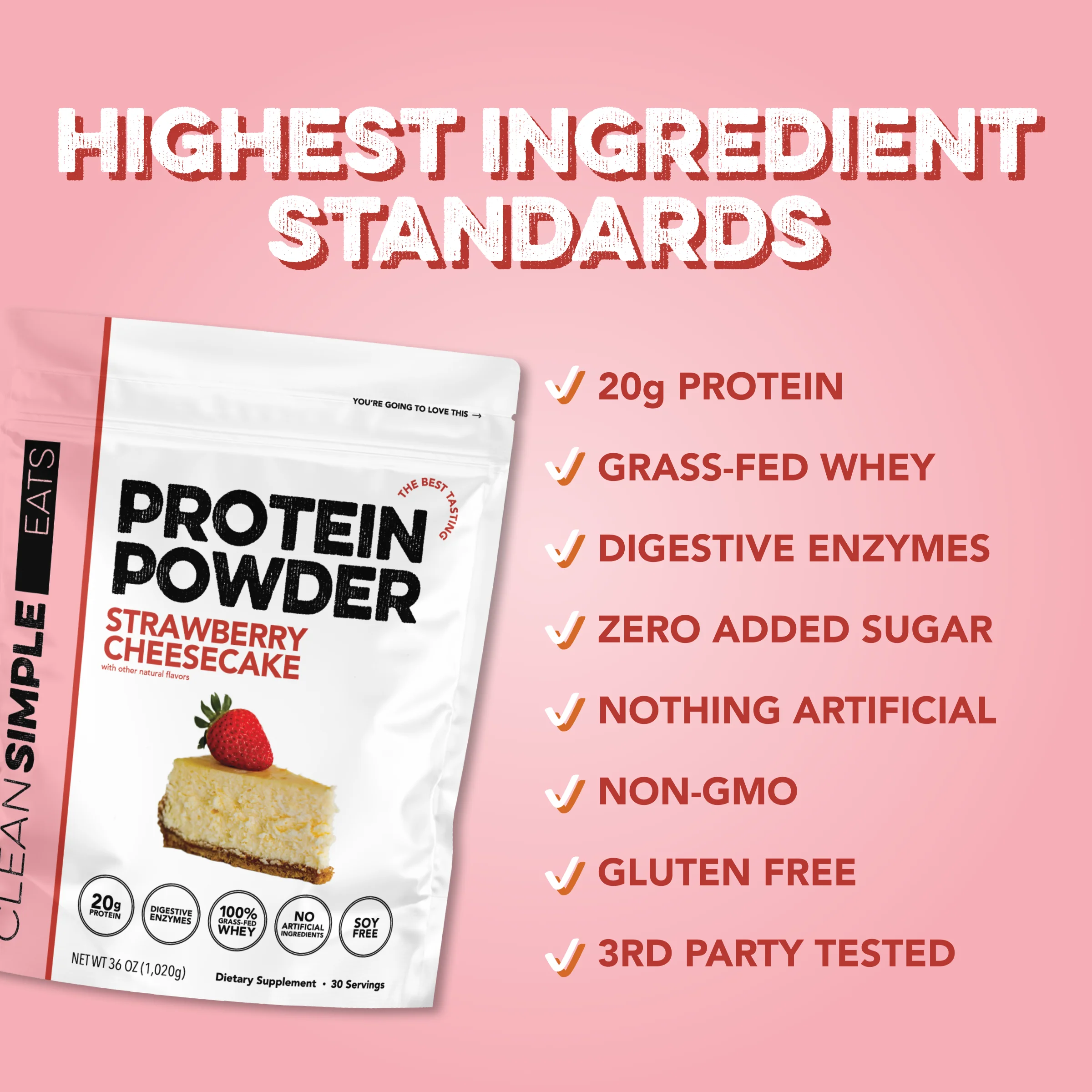Protein Powder: Strawberry Cheesecake (30 Serving Bag) - Image 3